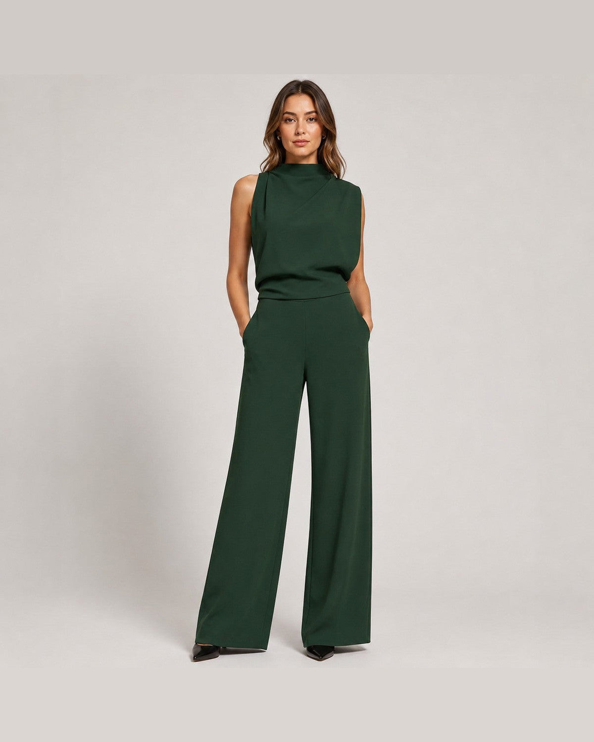 Odalys Sleeveless Jumpsuit for Women - High Neck Wide Leg Summer Jumpsuit - Green