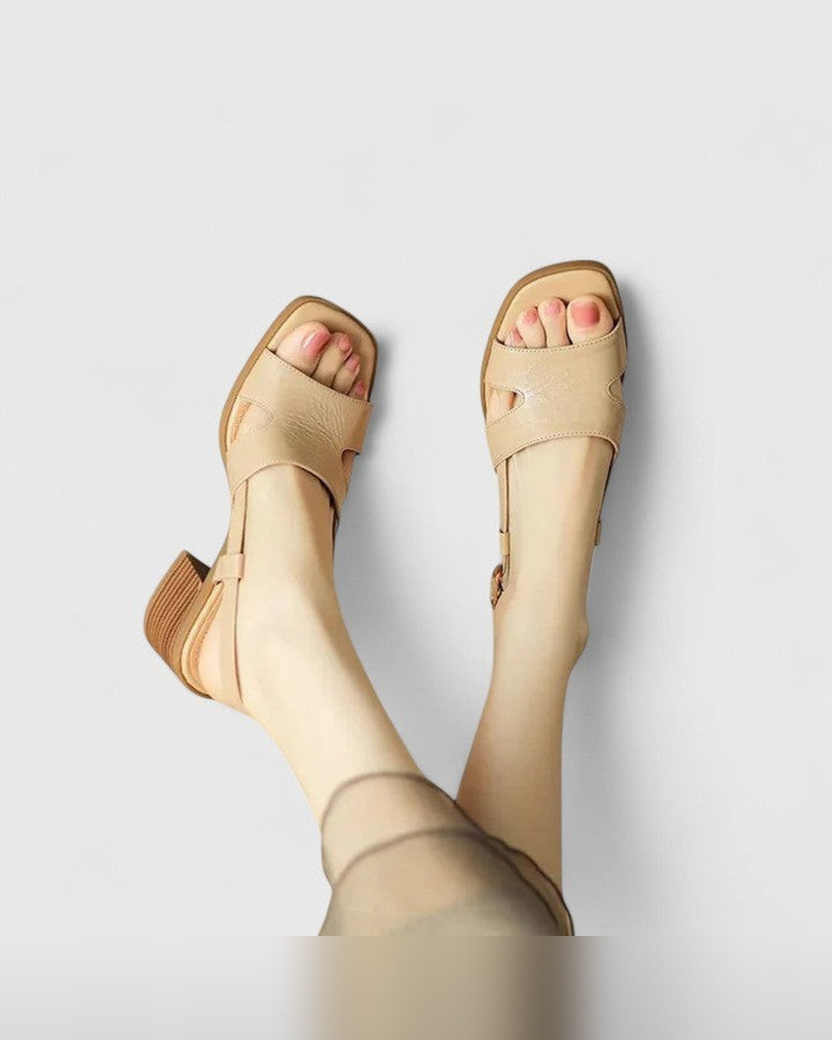 Ottilie Square-Toe Block Heel Sandals for Women - Summer Sandals - Beige