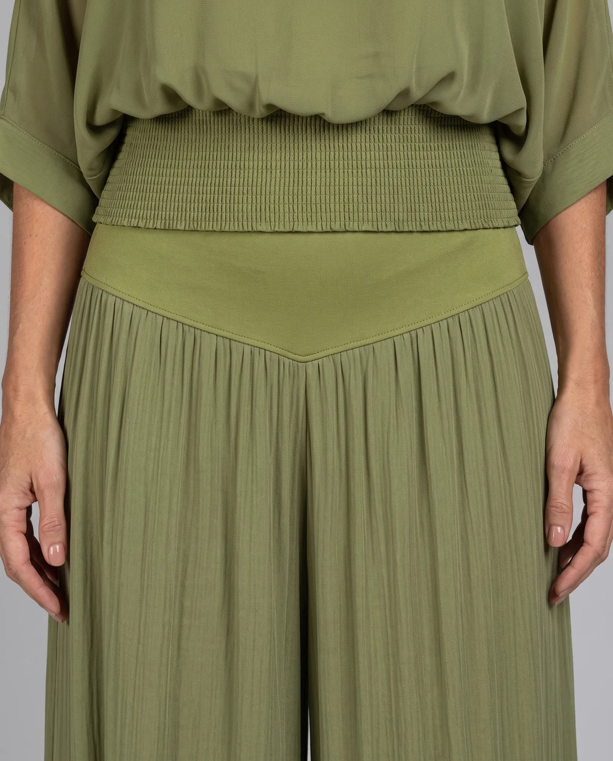 Adeline Draped Wide-Leg Two Piece Set — waistband close-up