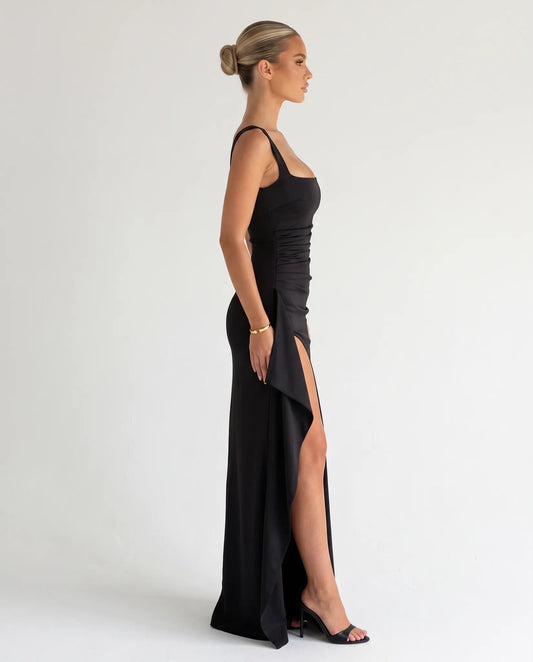 Annika Open-Back Slip Maxi Dress for Women - Summer Dress - Black — side view