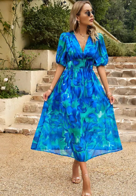 Blanche V Neck Floral Midi Dress — front angle