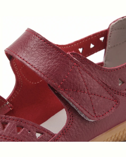 Elin Orthopaedic Sandals for Women - Flat Perforated Closed-Toe Summer Sandals - Rose Red — strap detail