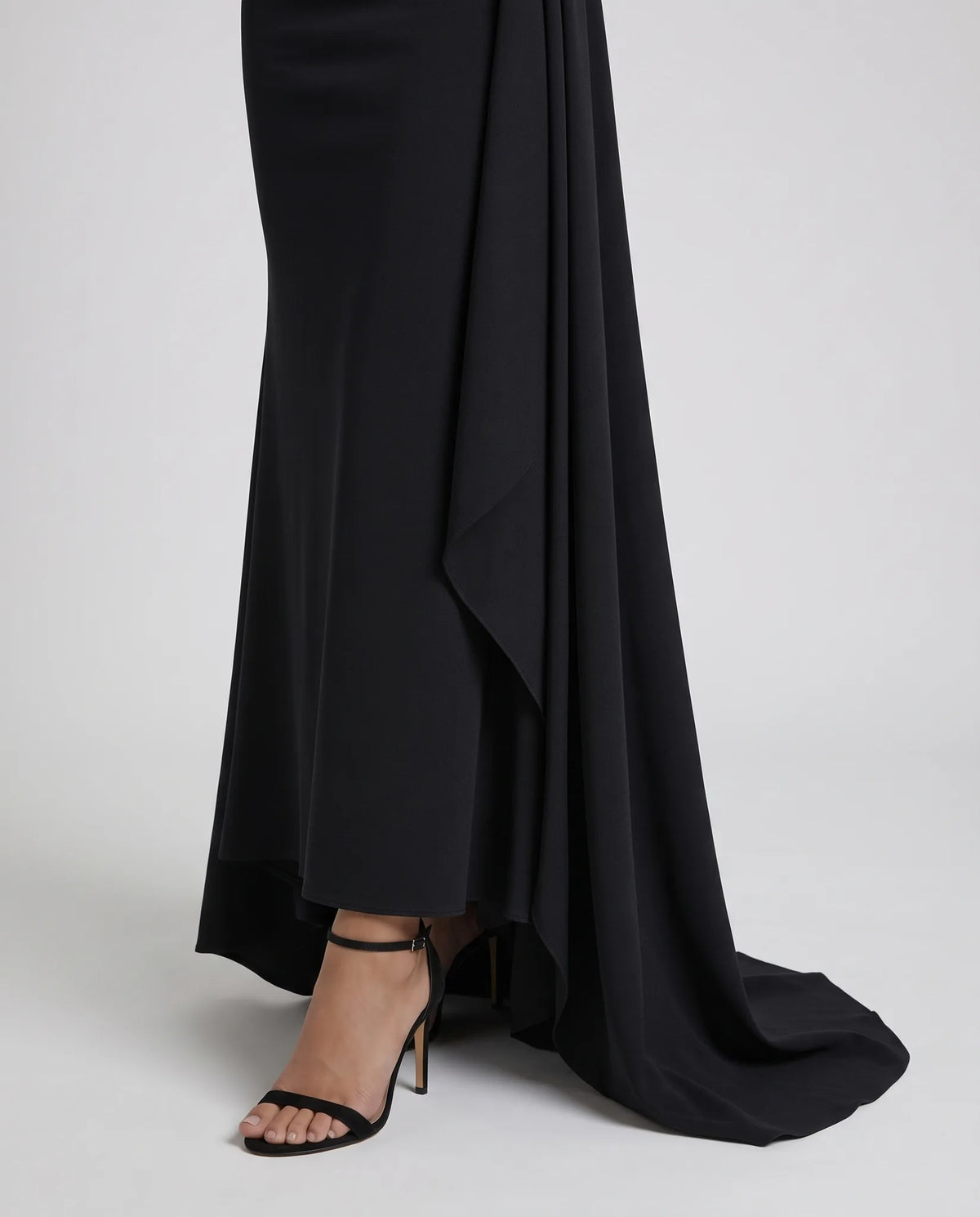 Leilani Strapless Side Maxi Dress for Women - Slit Asymmetric Draping Summer Dress - Black — draping and hem detail
