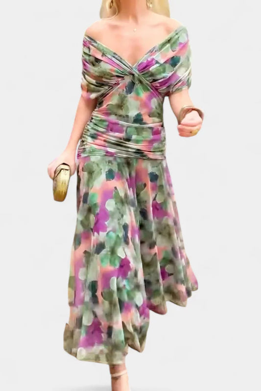 Vibeke Off Shoulder Floral Maxi Dress — full length