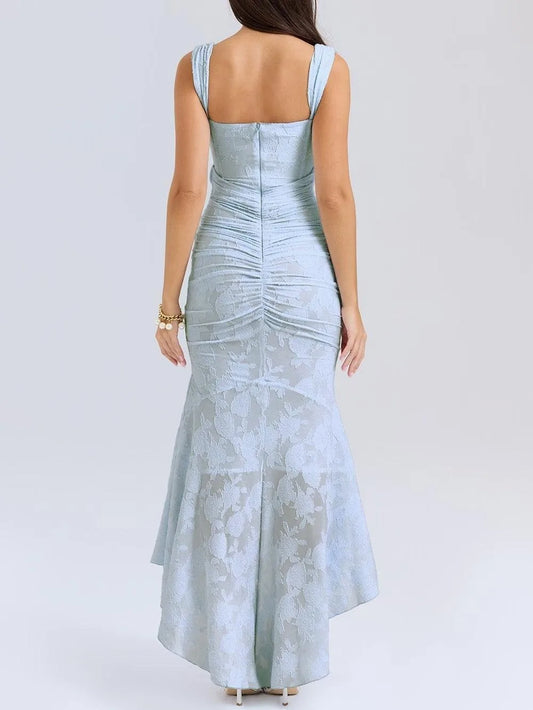 Vittoria Jacquard Maxi Dress — back, zip and ruching