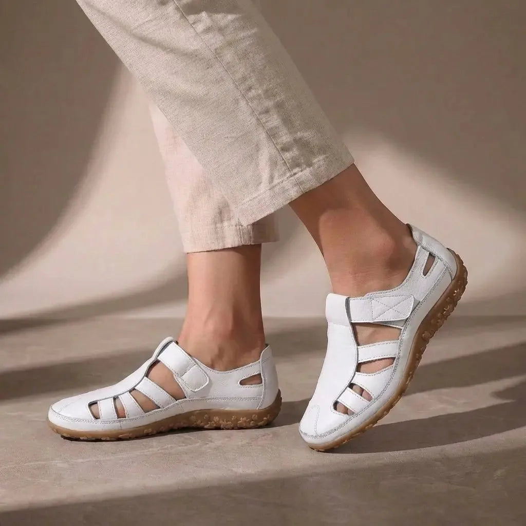 Demelza Orthopaedic Closed Toe Sandals – White – detail, studio