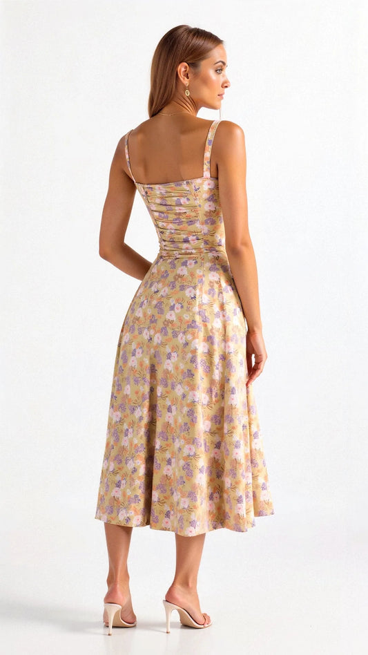 Francine Corset Bodice Midi Dress – Floral – back