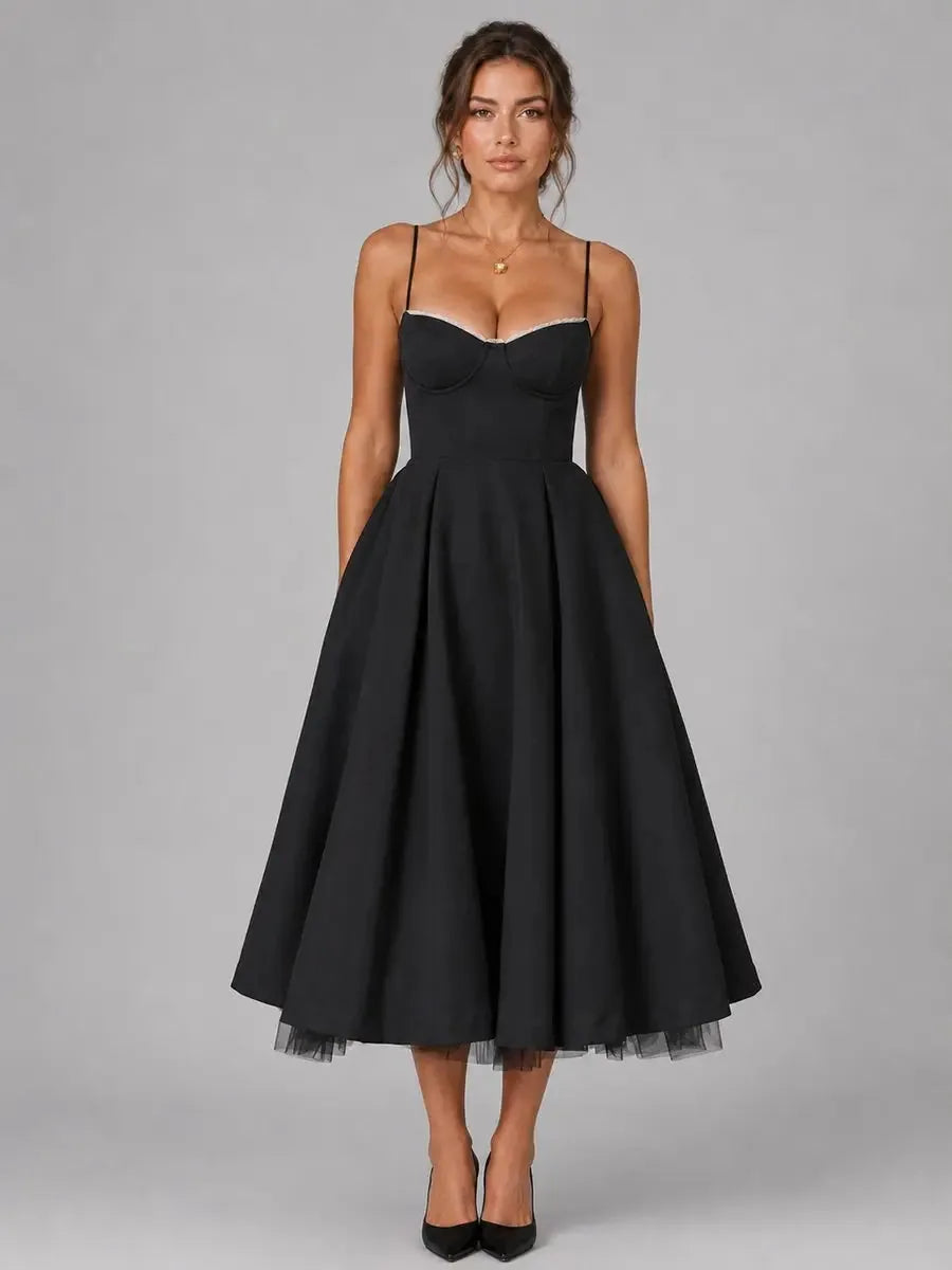 Susannah Corset Midi Dress – Black – front, alternate view