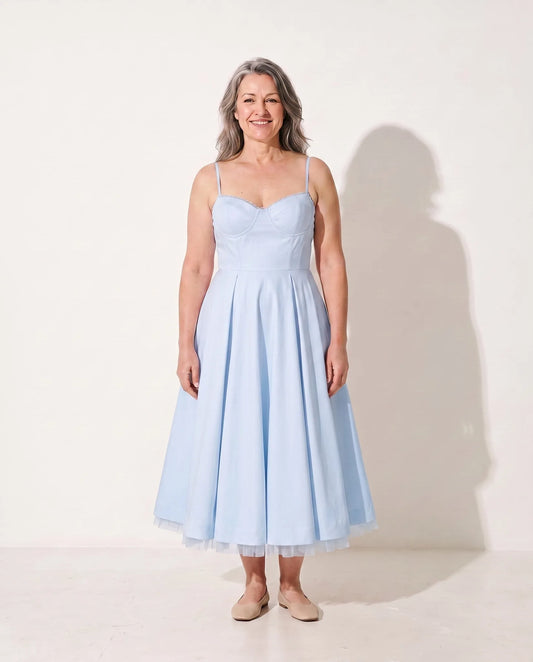Susannah Corset Midi Dress – Light Blue – front, alternate view