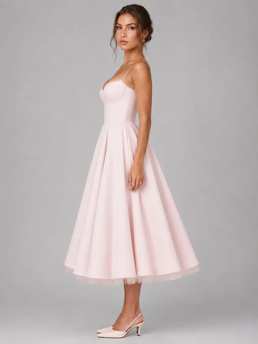 Susannah Corset Midi Dress – Pink – back, alternate view