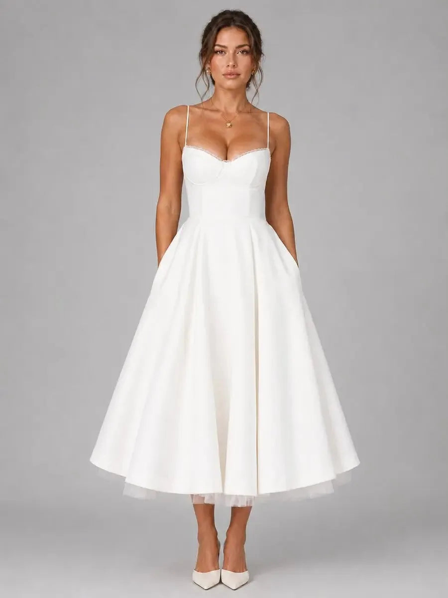 Susannah Corset Midi Dress – White – front, alternate view