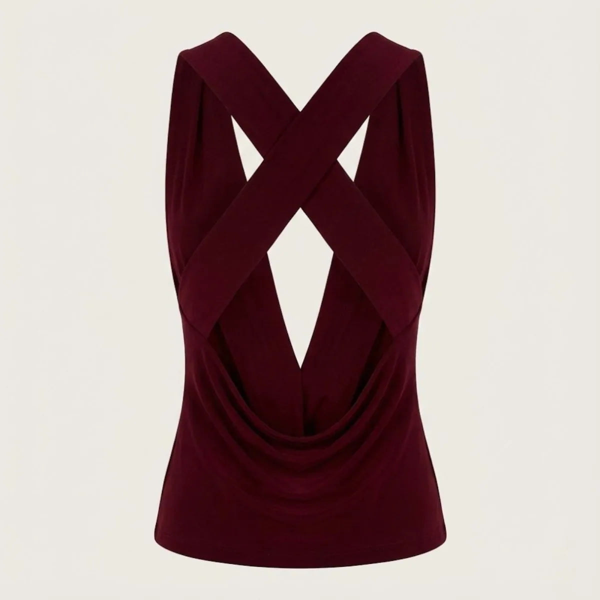 Ophelie Draped Cowl Neck Top – Burgundy – back, flat