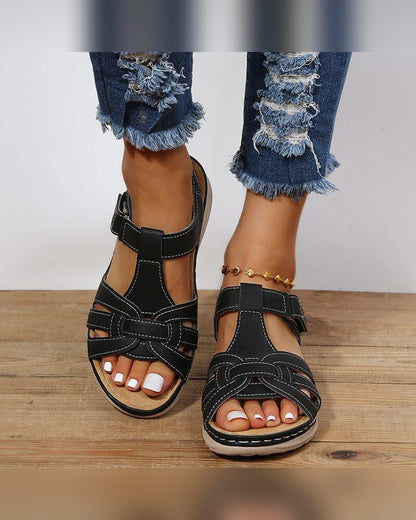 Adrienne Cut-Out Sandals for Women - Multi-Strap Buckle Low Summer Sandals - Black