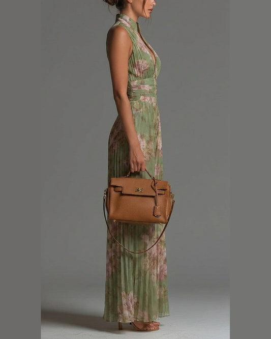 Aileann Floral Pleated Jumpsuit for Women - Chiffon Summer Jumpsuit - Green