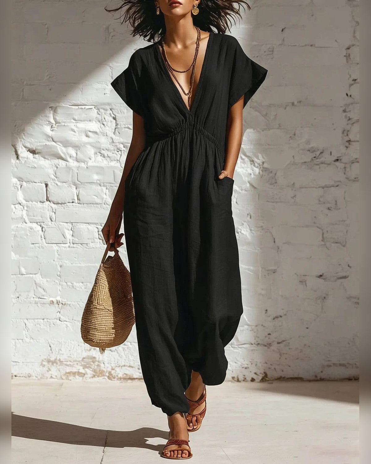 Ainsley Casual Jumpsuit for Women - Wide Leg Summer Jumpsuit - Black