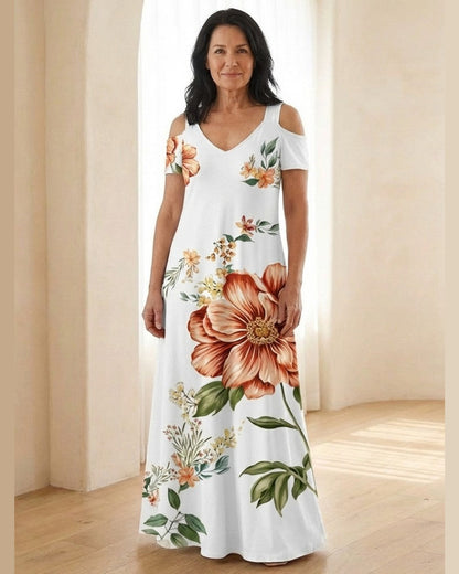 Amandine Floral Short-Sleeve Maxi Dress for Women - Summer Dress - White