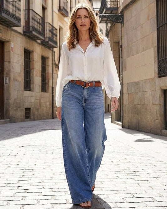 Avery High Waisted Wide Leg Pants for Women - Vintage Jeans Summer Pants - Blue