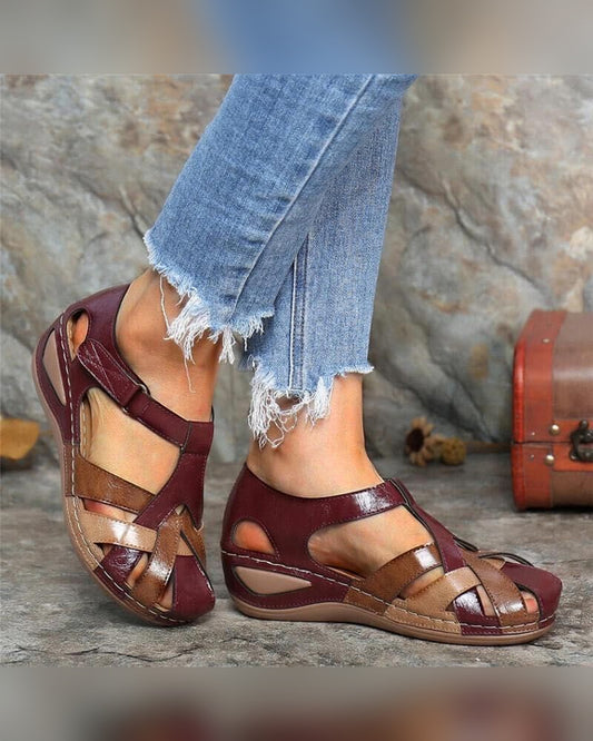 Bryony Vintage Orthopaedic Sandals for Women - Arch Support Summer Sandals - Burgundy Red
