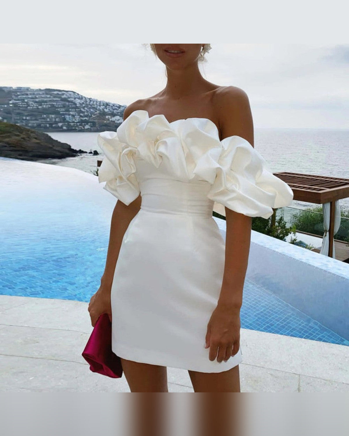 Charlotte Strapless Ruffle Dress for Women - Mini Summer Dress - White