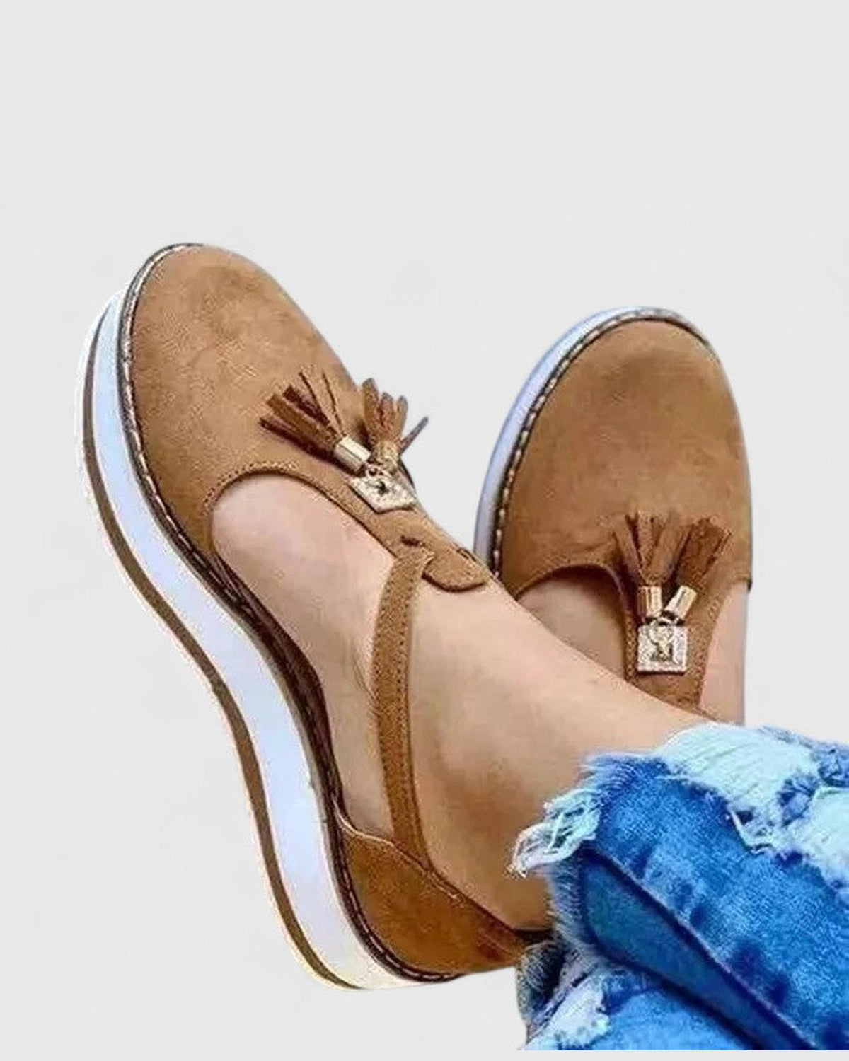 Cleo Backless Mule Sandals for Women - Tassel Flat Summer Sandals - Brown