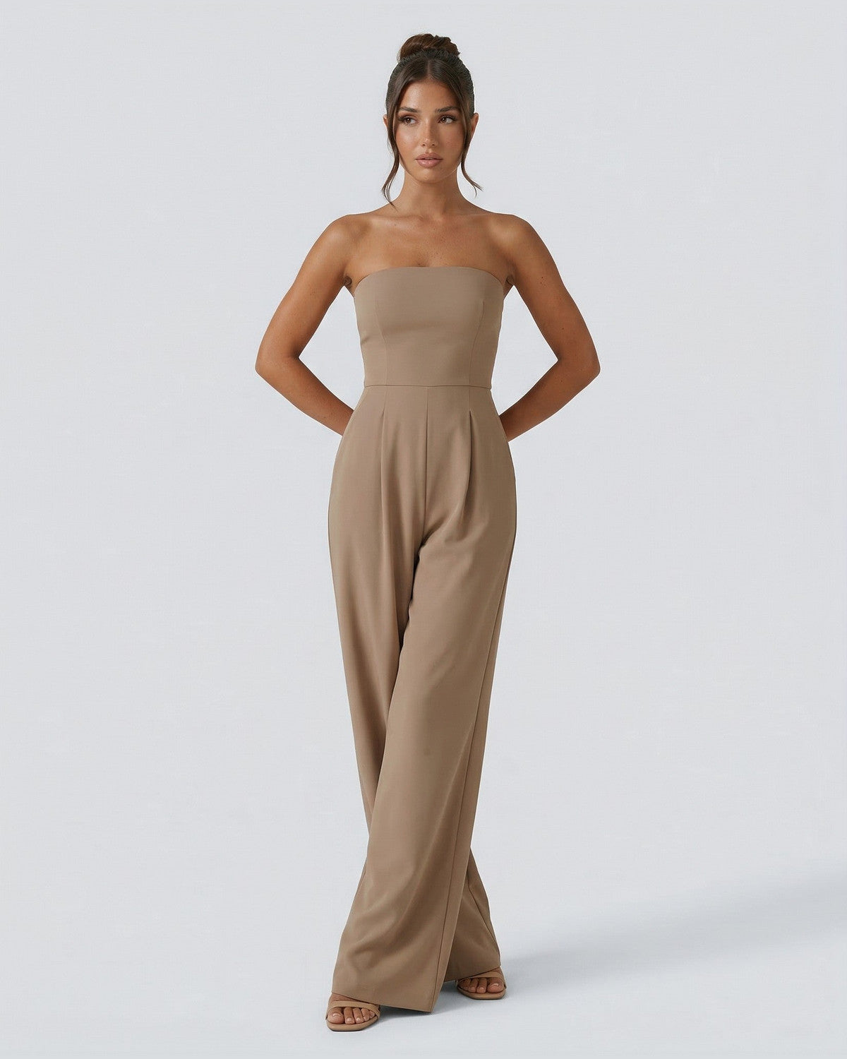 Constance Strapless Wide Leg Jumpsuit for Women - Formal Occasion Summer Jumpsuit - Khaki