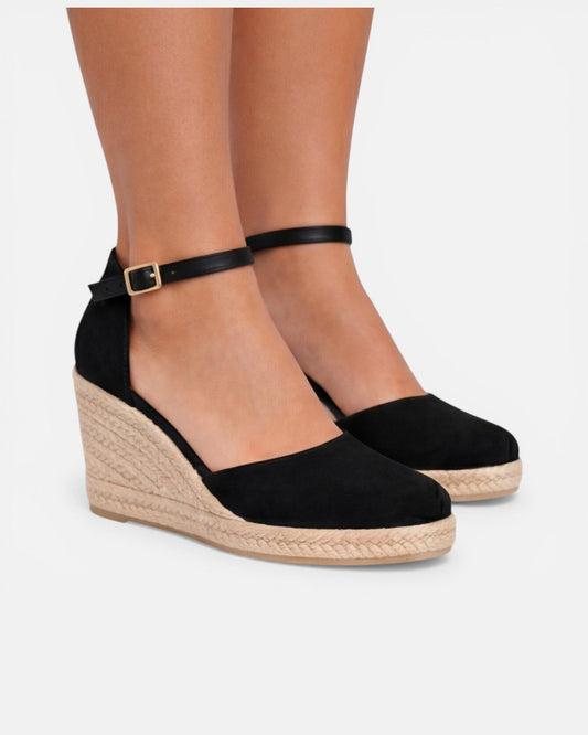 Ditte Closed-Toe Sandals for Women - Jute Wedge Ankle Summer Sandals - Black