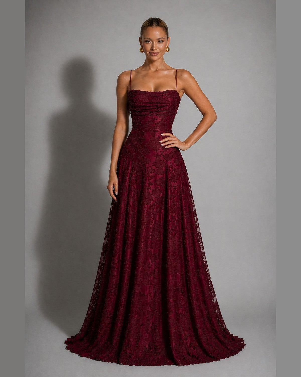 Edith Lace Strappy Maxi Dress for Women - Wedding Gowns Evening Summer Dress - Red