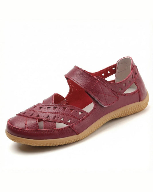 Elin Orthopaedic Sandals for Women - Flat Perforated Closed-Toe Summer Sandals - Rose Red