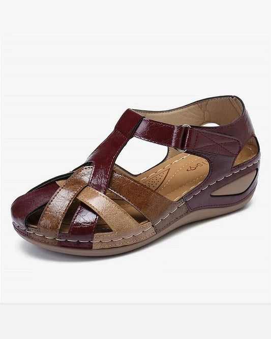 Freja Orthopaedic Walking Sandals for Women - T-Strap Low Wedge Summer Sandals - Red