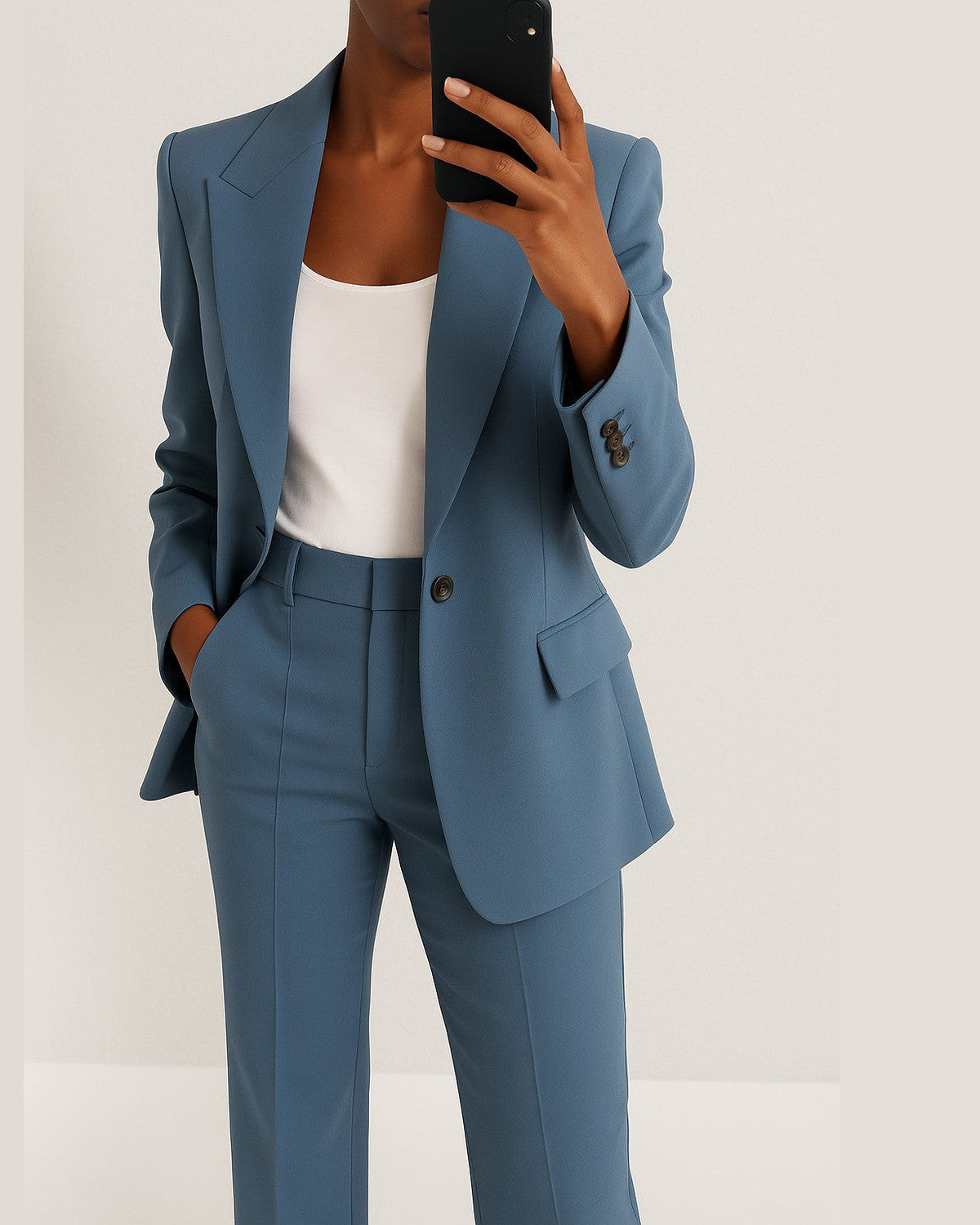 Imogen Peak Lapel Two Piece Set for Women - Single-Breasted Blazer Slim-Fit Summer Set - Blue