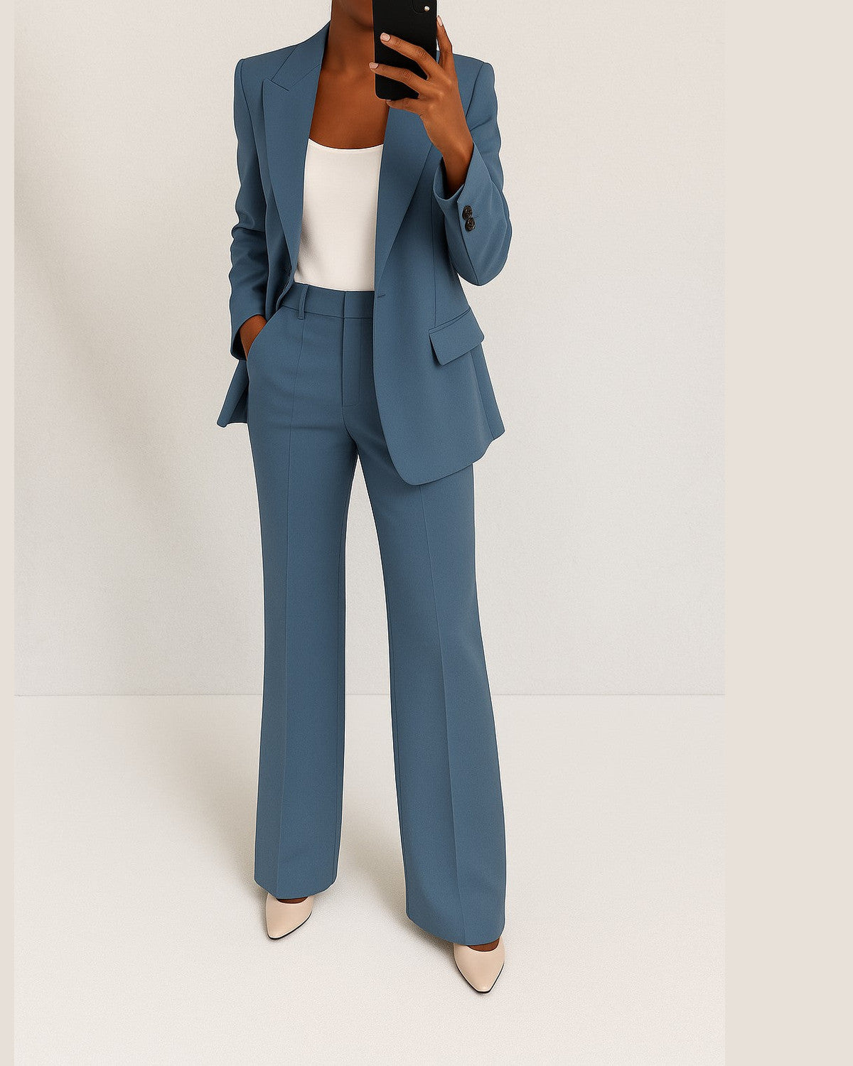 Imogen Peak Lapel Two Piece Set for Women - Single-Breasted Blazer Slim-Fit Summer Set - Blue