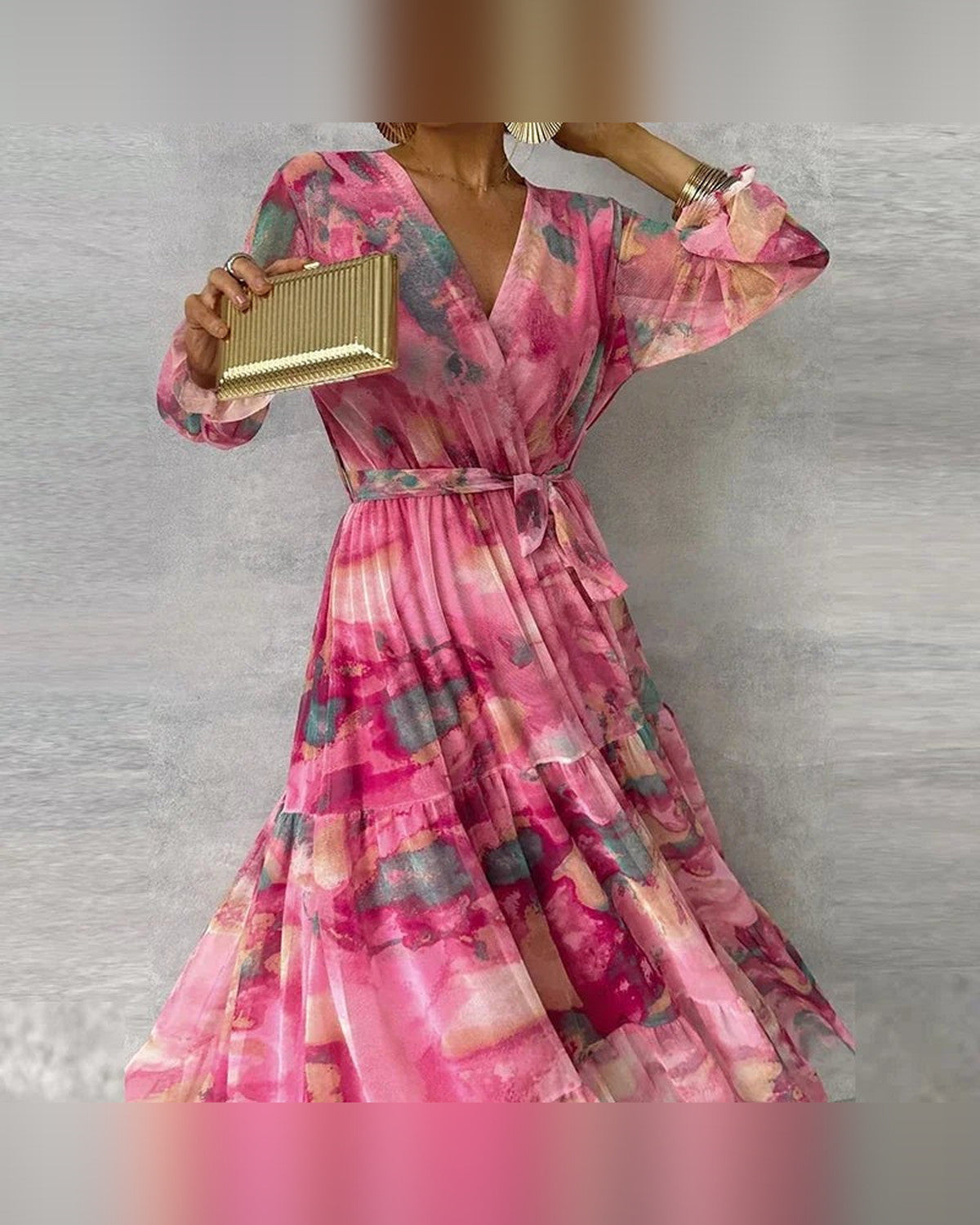 Katie Wedding Guest Maxi Dress for Women - Wrap V-Neck Summer Dress - Pink
