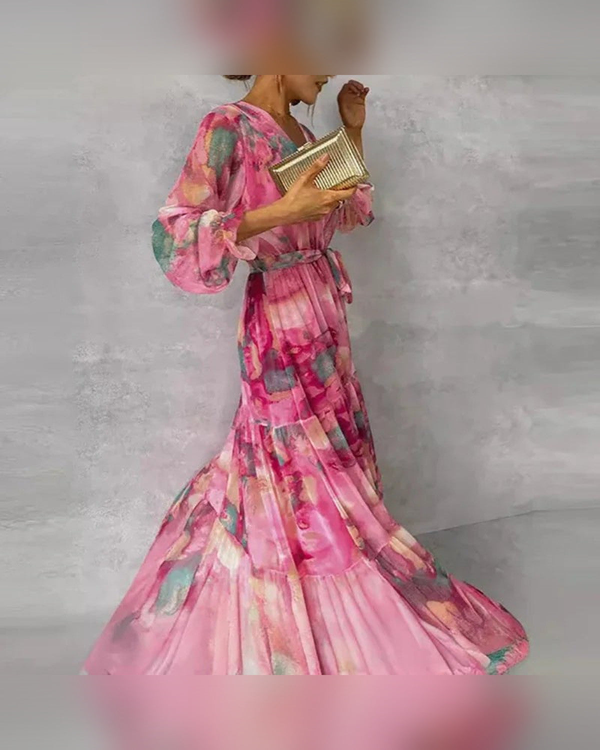 Katie Wedding Guest Maxi Dress for Women - Wrap V-Neck Summer Dress - Pink