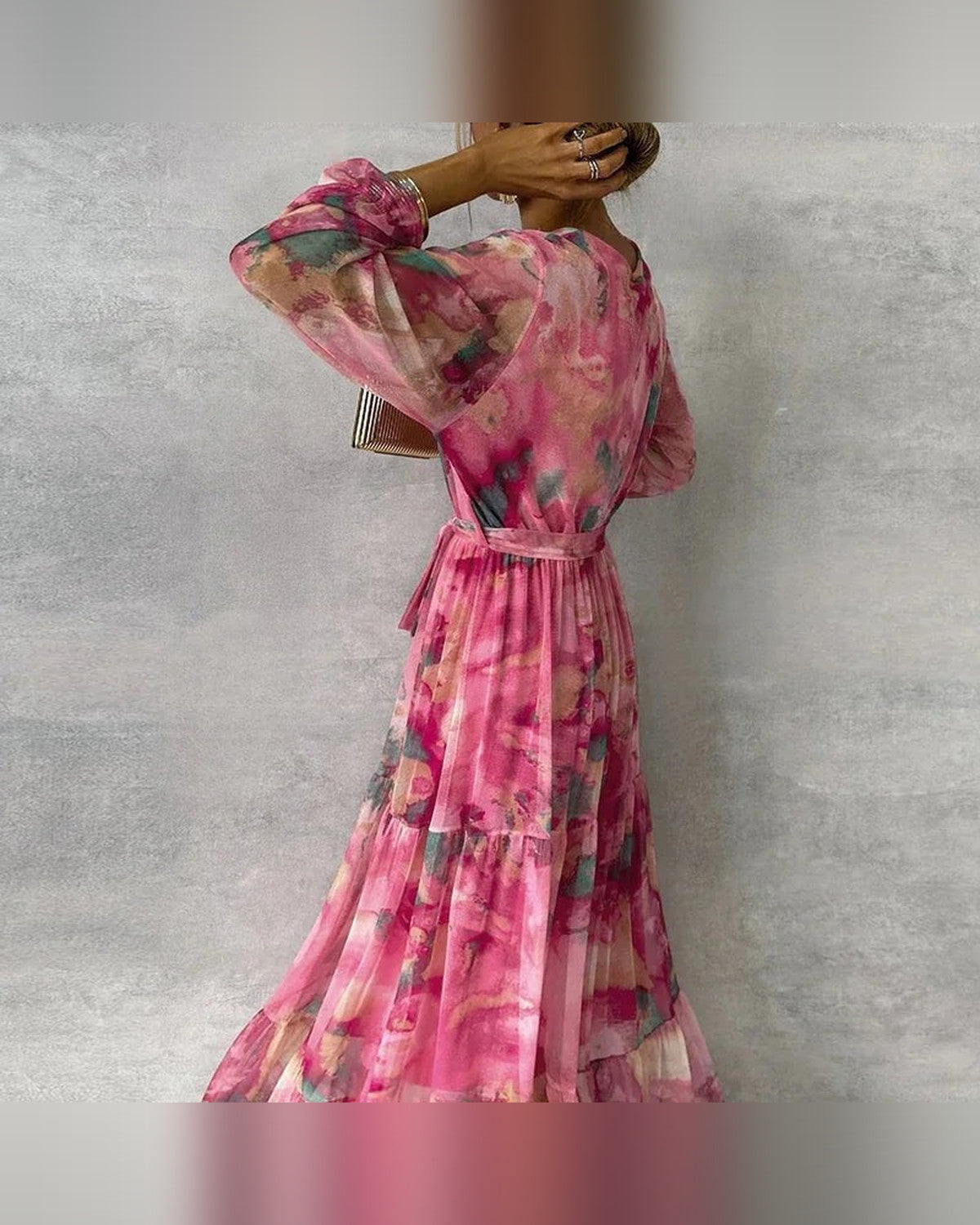 Katie Wedding Guest Maxi Dress for Women - Wrap V-Neck Summer Dress - Pink