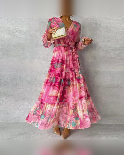 Katie Wedding Guest Maxi Dress for Women - Wrap V-Neck Summer Dress - Pink