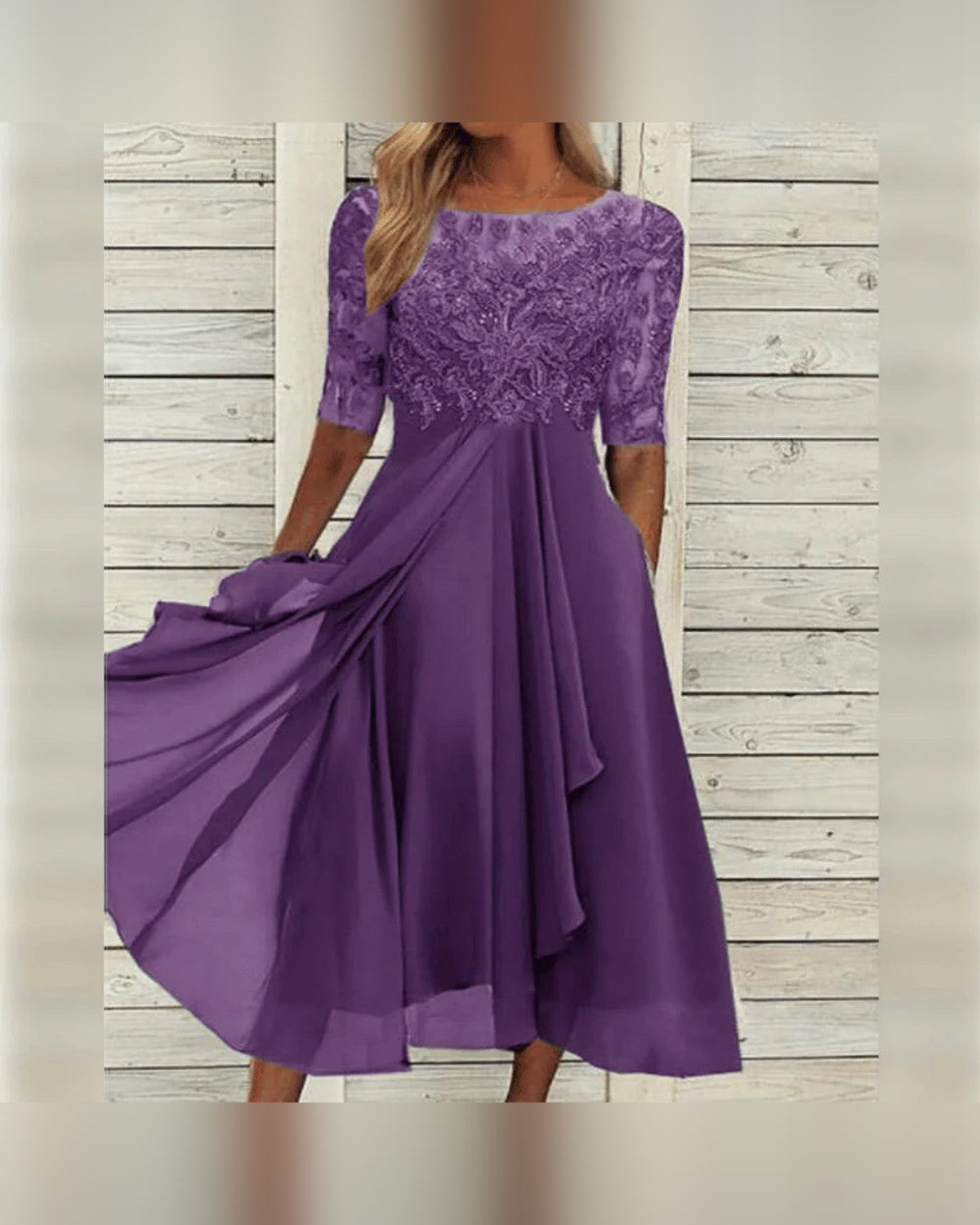 Leonie Lace Embroidered Midi Dress for Women - Summer Dress - Purple