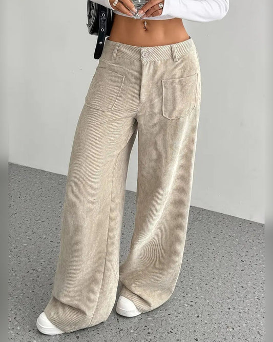 Lora Tailored Trousers Wide Leg Pants for Women - Summer Pants - Khaki