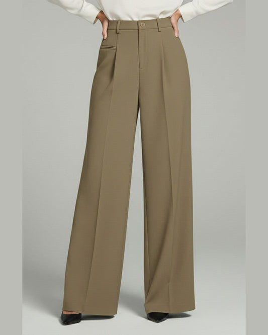 Lora Tailored Trousers Wide Leg Pants for Women - Summer Pants - Khaki