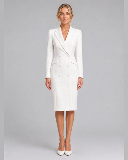 Lucienne Blazer Midi Dress for Women - Double Breasted Summer Dress - White