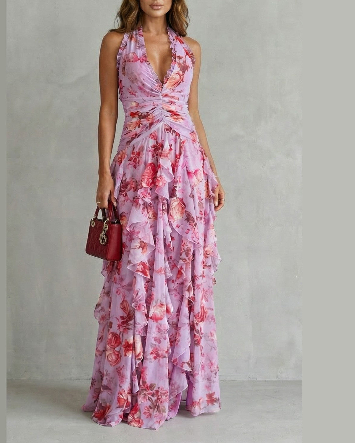 Maeve Floral Maxi Dress for Women - Halter Neck Wedding Summer Dress - Lilac