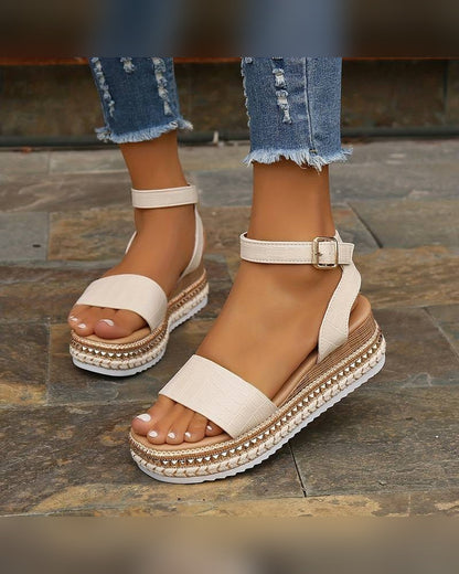 Nell Platform Ankle Strap Sandals for Women - Textured Sole Summer Sandals - Cream