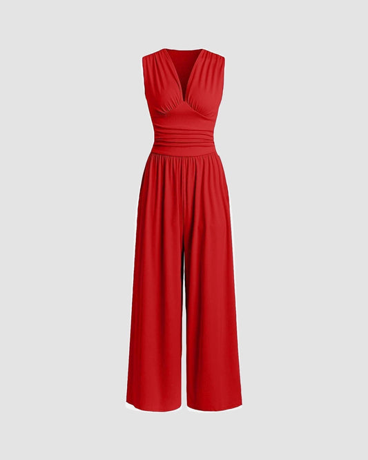 Noa Sleeveless Wide-Leg Jumpsuit for Women - Summer Jumpsuit - Red
