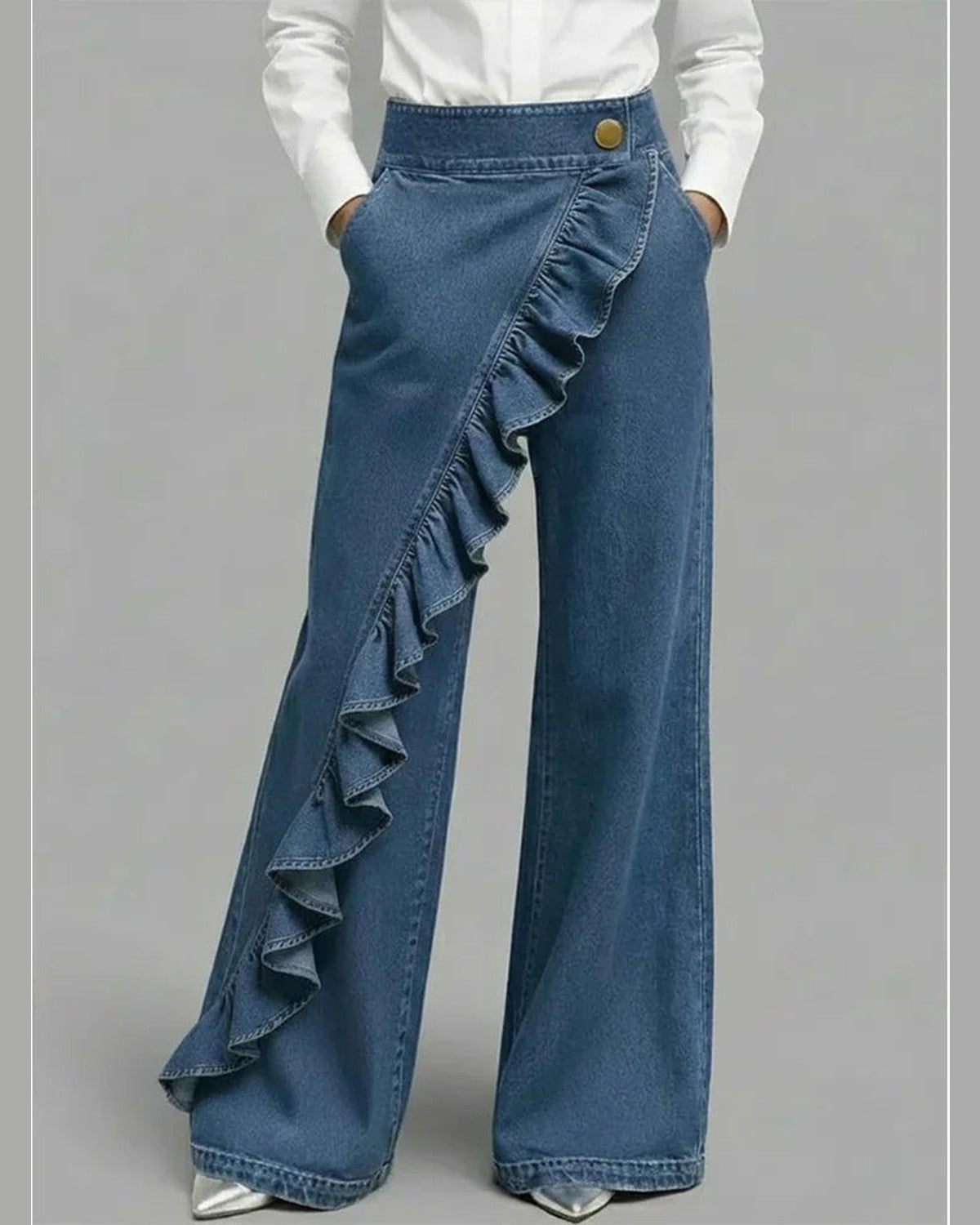Noelle High Waist Wide Leg Jeans for Women - Summer Jeans - Blue