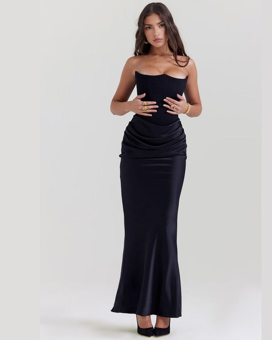 Oceane Strapless Corset Maxi Dress for Women - Summer Dress - Black