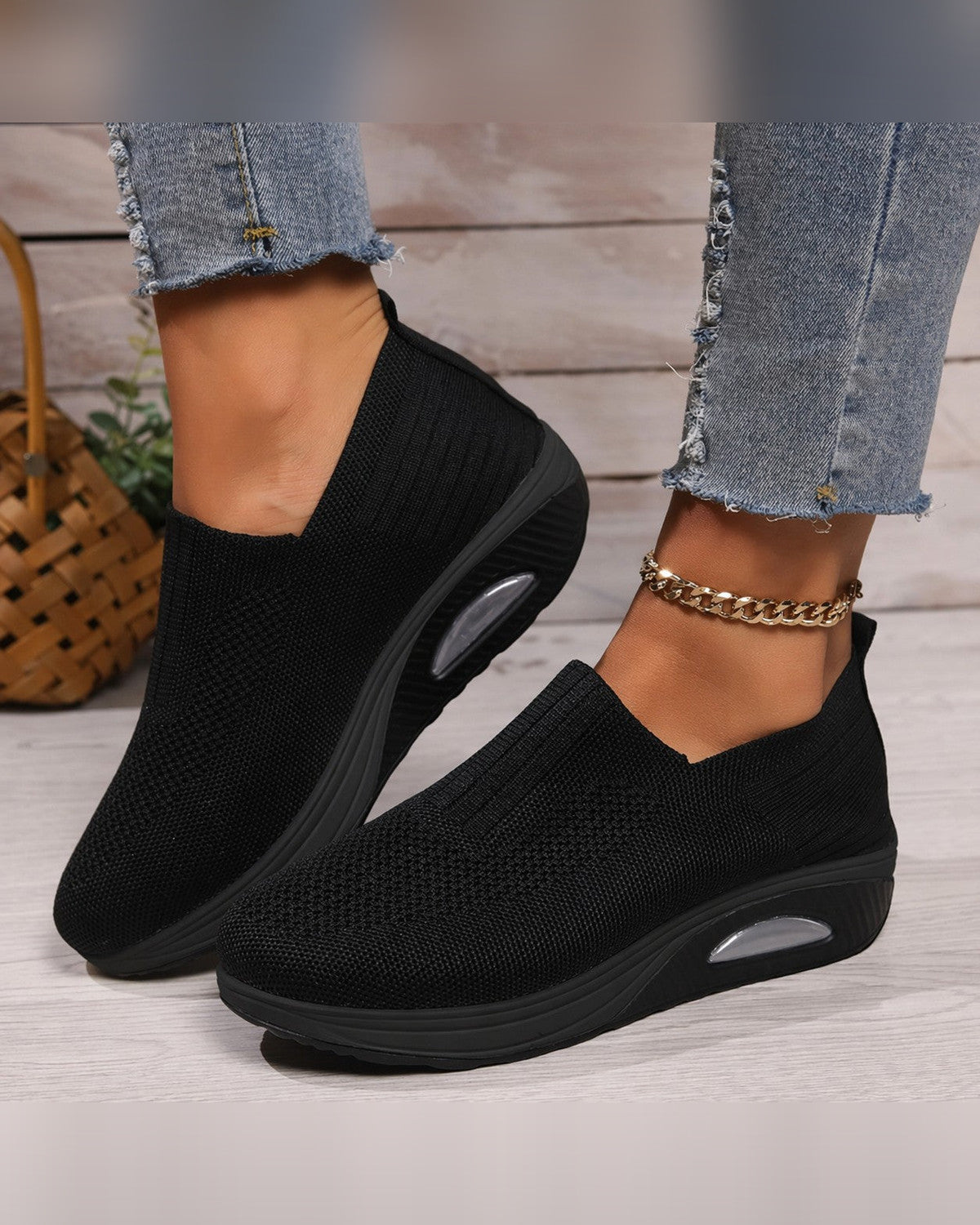 Octavia Cushioned Sneakers for Women - Slip-On Trainers Summer Sneakers - Black