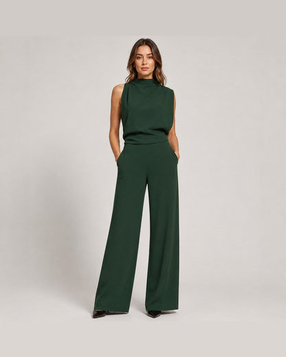 Odalys Sleeveless Jumpsuit for Women - High Neck Wide Leg Summer Jumpsuit - Green