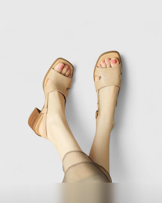 Ottilie Square-Toe Block Heel Sandals for Women - Summer Sandals - Beige