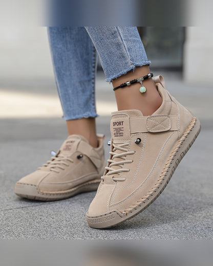 Renee Lace-Up Comfort Sneakers for Women - Velcro Strap Summer Sneakers - Beige