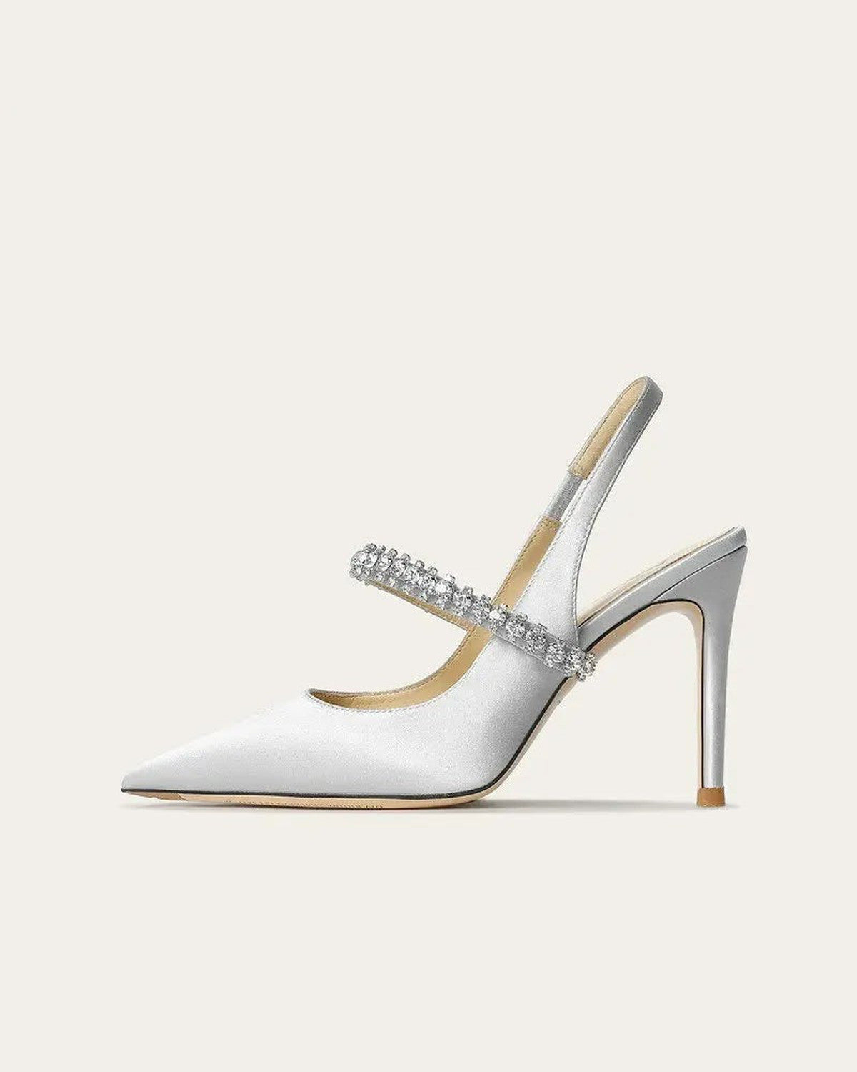 Salome Satin-Look Stiletto Heels for Women - Pointed Toe Slingback Summer Heels - Silver