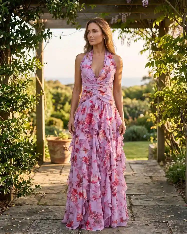 Sereine spring arrivals — floral halter maxi dress